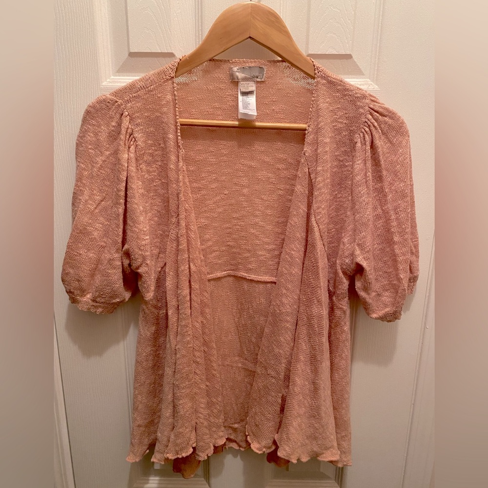 Forever 21 - Women’s Peach Ruffled Short-Sleeved Cardigan Sweater - Size XS